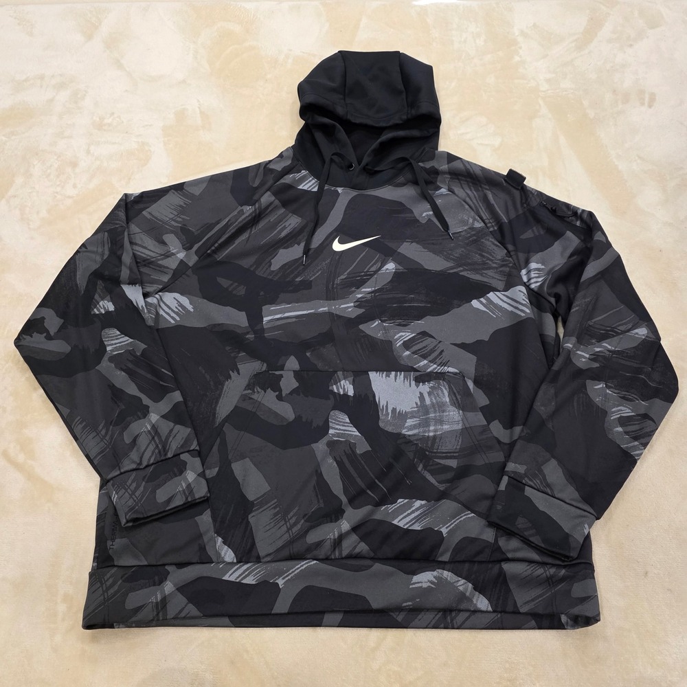 Nike Therma-FIT Camo Hoodie Mens XL Black Grey Cascade Brushstroke DQ6949-010